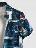 Plus Size Sailboat Sea Wave Print Hawaii Cruise Button Pocket Shirts For Men -  