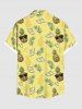 Plus Size Cartoon Pineapple Tropical Leaves Print Hawaii Button Pocket Shirt For Men -  
