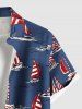 Plus Size Sailboat Sea Wave Print Hawaii Cruise Button Pocket Shirt For Men -  