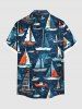 Plus Size Sailboat Sea Wave Print Hawaii Cruise Button Pocket Shirts For Men -  
