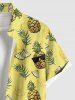 Plus Size Cartoon Pineapple Tropical Leaves Print Hawaii Button Pocket Shirt For Men -  