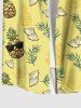 Plus Size Cartoon Pineapple Tropical Leaves Print Hawaii Button Pocket Shirt For Men -  