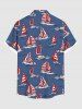 Plus Size Sailboat Sea Wave Print Hawaii Cruise Button Pocket Shirt For Men -  