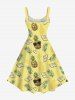 Plus Size Cartoon Pineapple Tropical Leaves Print Hawaii A Line Tank Dress - Jaune 4X