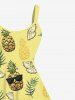Plus Size Cartoon Pineapple Tropical Leaves Print Hawaii A Line Tank Dress - Jaune 4X