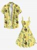 Plus Size Cartoon Pineapple Tropical Leaves Print Hawaii A Line Tank Dress - Jaune 4X