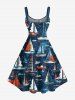 Robe de Bal Grande Taille Imprimée Hawaï Voilier et Vague de Mer - Bleu profond 6X