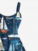 Robe de Bal Grande Taille Imprimée Hawaï Voilier et Vague de Mer - Bleu profond 6X