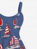 Robe de Bal Grande Taille Imprimée Hawaï Voilier et Vague de Mer - Bleu 1X