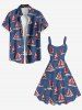 Plus Size Sailboat Sea Wave Print Hawaii Cruise A Line Tank Dress -  