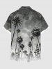 Plus Size Coconut Tree Ombre Textured Print Hawaii Button Pocket Shirt For Men -  
