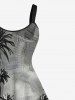 Plus Size Coconut Tree Ombre Textured Print Hawaii A Line Tank Dress -  