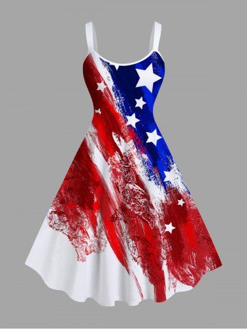 Plus Size Painting Patriotic American Flag Print A Line Tank Dress - RED - L