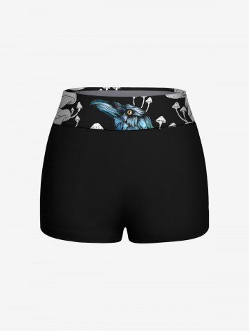 Fashion Eagle Mushroom Print Hawaii Boyshort Tankini Bottom - BLACK - S