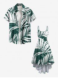 Tropical Leaf Print Plus Size Matching Hawaii Beach Outfit For Couples -  