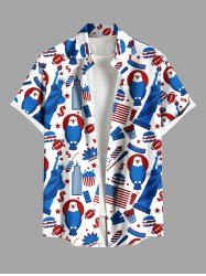 Plus Size Patriotic American Flag Eagle Statue of Liberty Print Buttons Pocket Shirt For Men -  