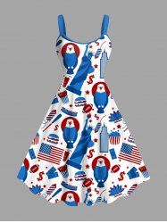 Robe Débardeur Imprimée Statue de la Liberté Drapeau Américain Grande Taille - Bleu 6X