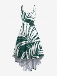Plus Size Tropical Leaf Print High Low Hawaii Cami Dress -  