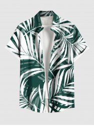 Plus Size Tropical Leaf Print Buttons Pocket Hawaii Shirt For Men -  