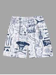 Plus Size Pirate Ship Map Flag Print Cruise Hawaii Beach Shorts For Men -  