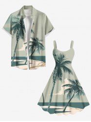 Short de Plage Grande Taille Imprimé Nuage et Cocotier Assortis pour la Plage - Vert 