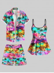 Coconut Tree Print Shirt Swimsuit Shorts Plus Size Matching Hawaii Beach Outfit For Couples -  