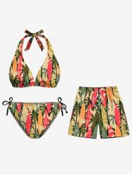 Colorful Coconut Tree Colorblock Print Shorts Swimsuit Matching Hawaii Beach Outfit For Couples -  