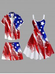 Painting Patriotic American Flag Print Plus Size Matching Outfit For Couples -  