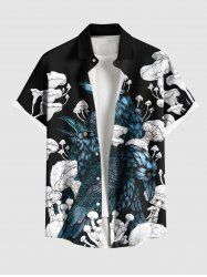 Plus Size Eagle Mushroom Print Hawaii Button Pocket Shirt For Men -  