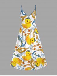 Robe Formelle Superposée Ligne A Grue Imprimée à Bretelle Fine de Grande Taille - Jaune S