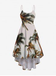 Plus Size Coconut Tree Print Hawaii High Low Asymmetric Cami Dress -  