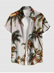 Plus Size Coconut Tree Print Hawaii Button Pocket Shirt For Men -  