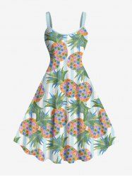 Plus Size Colorful Pineapple Striped Print Hawaii A Line Tank Dress -  