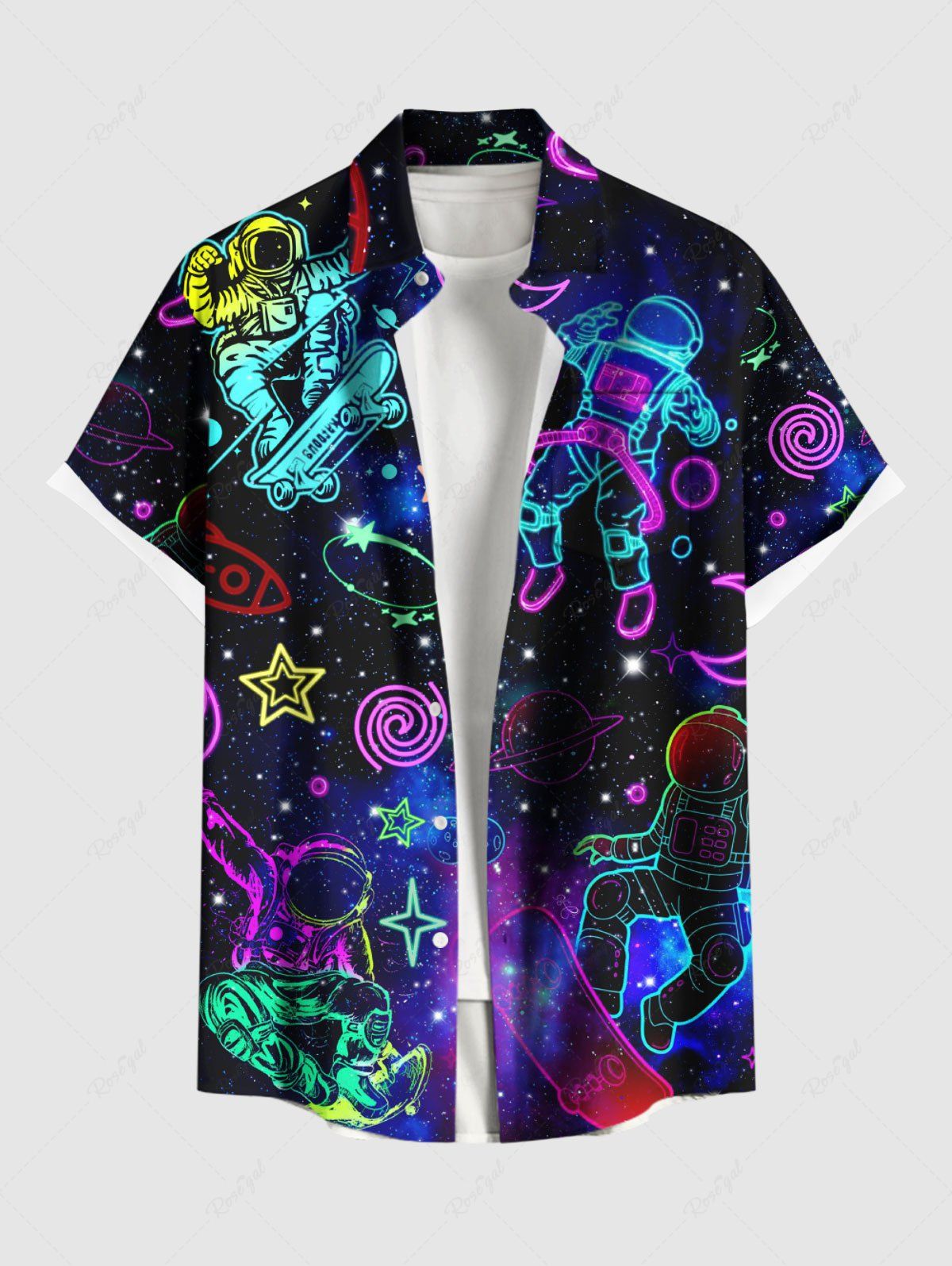 Buy Plus Size Galaxy Astronaut Star Spaceship Print Buttons Pocket Hawaii Shirt For Men  