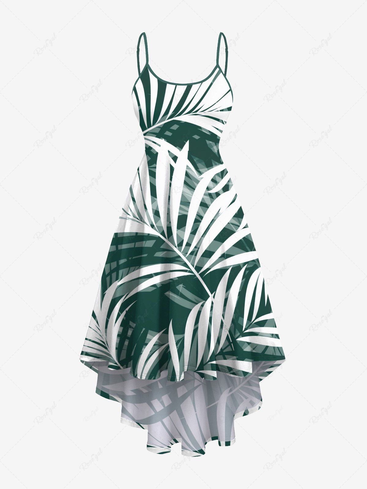 Shop Plus Size Tropical Leaf Print High Low Hawaii Cami Dress  