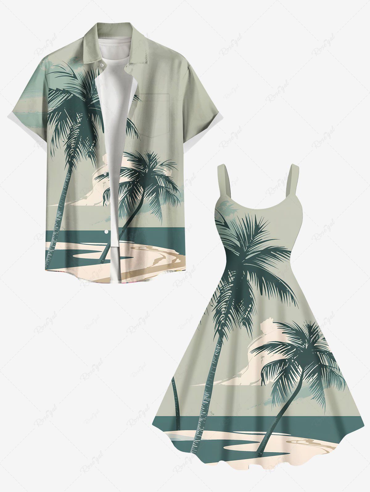 Short de Plage Grande Taille Imprimé Nuage et Cocotier Assortis pour la Plage Vert 