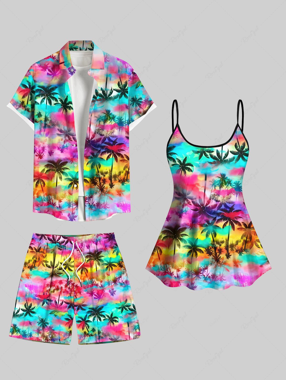 Best Coconut Tree Print Shirt Swimsuit Shorts Plus Size Matching Hawaii Beach Outfit For Couples  