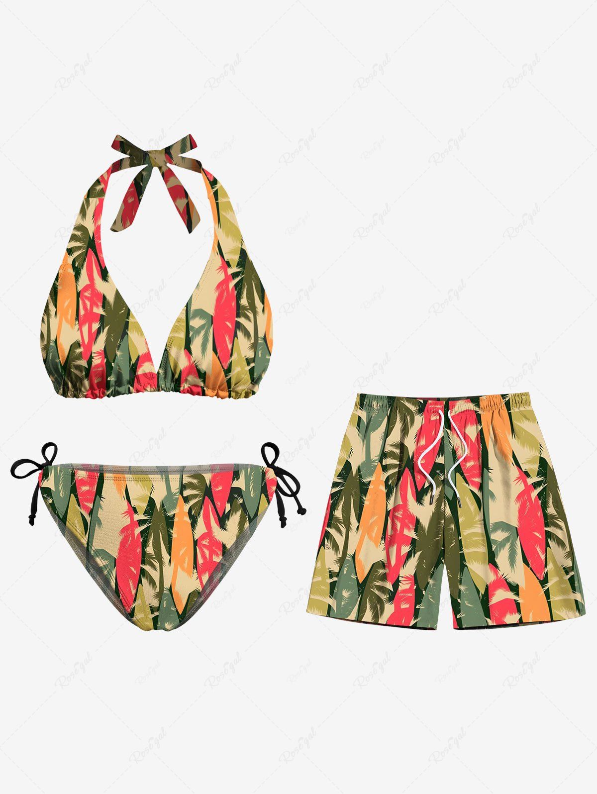 Shops Colorful Coconut Tree Colorblock Print Shorts Swimsuit Matching Hawaii Beach Outfit For Couples  