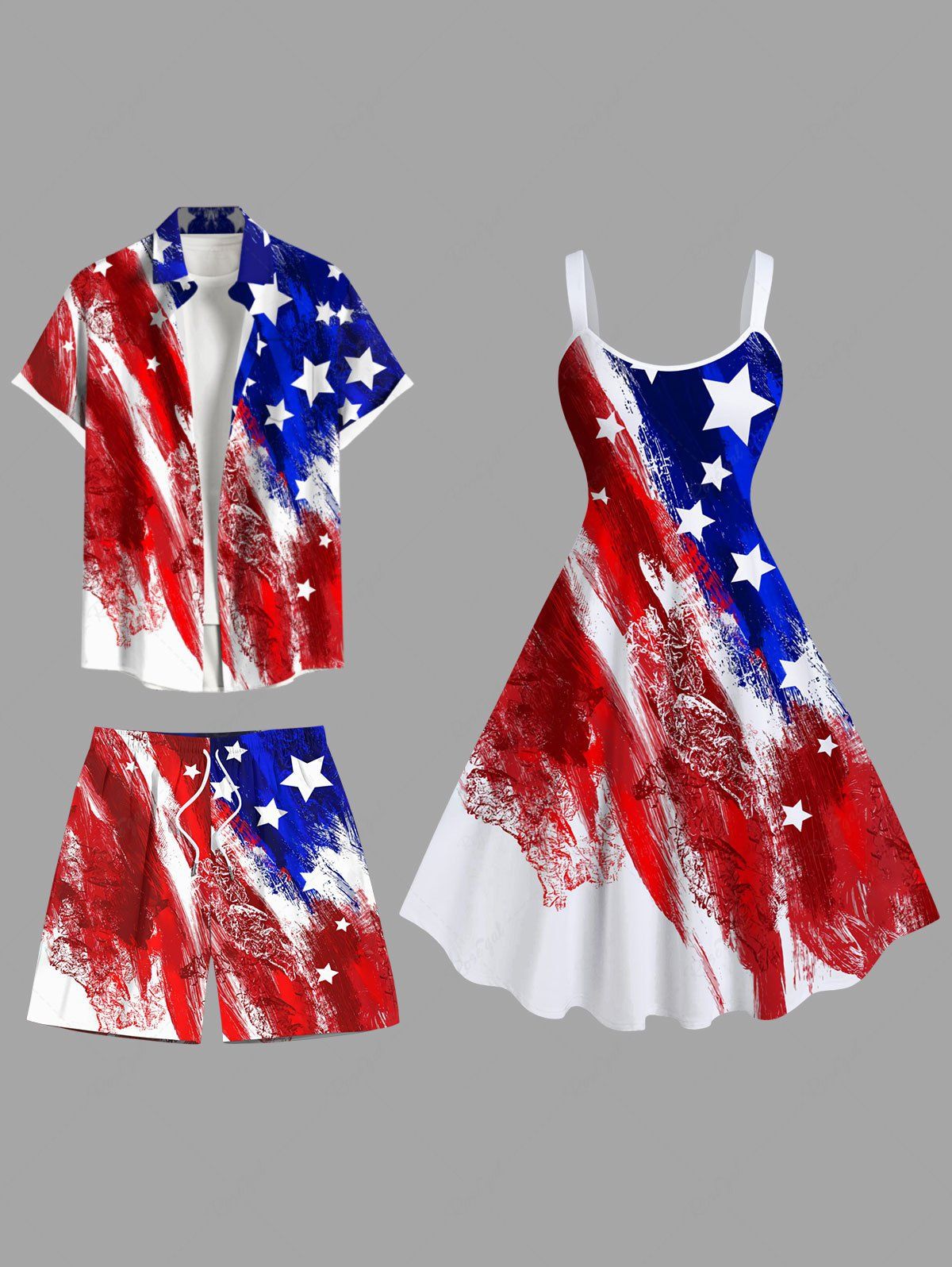 Online Painting Patriotic American Flag Print Plus Size Matching Outfit For Couples  