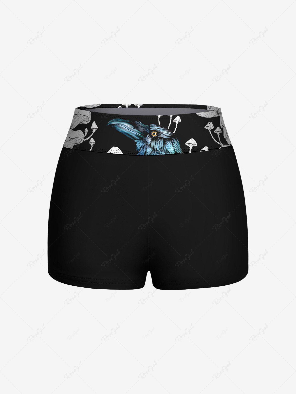 Tankini Boyshort à Imprimé Aigle et Champignon Noir 6X