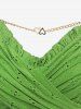 Heart Chain Panel Surplice Ruffles Broderie Anglaise Hollow Out Top and Leaf Plant Star Glitter Sparkling Sequin 3D Printed Leggings Plus Size Outfit -  