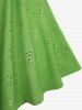 Heart Chain Panel Surplice Ruffles Broderie Anglaise Hollow Out Top and Leaf Plant Star Glitter Sparkling Sequin 3D Printed Leggings Plus Size Outfit -  