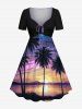Coconut Tree Oil Painting Sun Sky Print Plus Size Matching Hawaii Beach Outfit For Couples -  