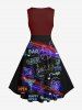 Robe D'Halloween Vintage Néon Lettre et Jus de Fruit Imprimés de Bière de Grande Taille - Noir 5X