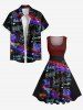 Robe D'Halloween Vintage Néon Lettre et Jus de Fruit Imprimés de Bière de Grande Taille - Noir 5X