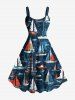 Sailboat Sea Wave Cruise Print Plus Size Matching Beach Shirts Dress Outfit For Couples -  