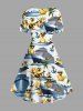 Robe Grande Taille Mains Tenant Un Arbre de Noix de Coco Hawaii Imprimé Vintage - Bleu 5X