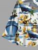 Robe Grande Taille Mains Tenant Un Arbre de Noix de Coco Hawaii Imprimé Vintage - Bleu 5X