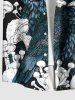 Plus Size Eagle Mushroom Print Hawaii Button Pocket Shirt For Men -  