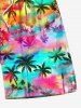 Plus Size Colorful Tie Dye Ombre Coconut Tree Print Hawaii Drawstring Beach Shorts For Men -  